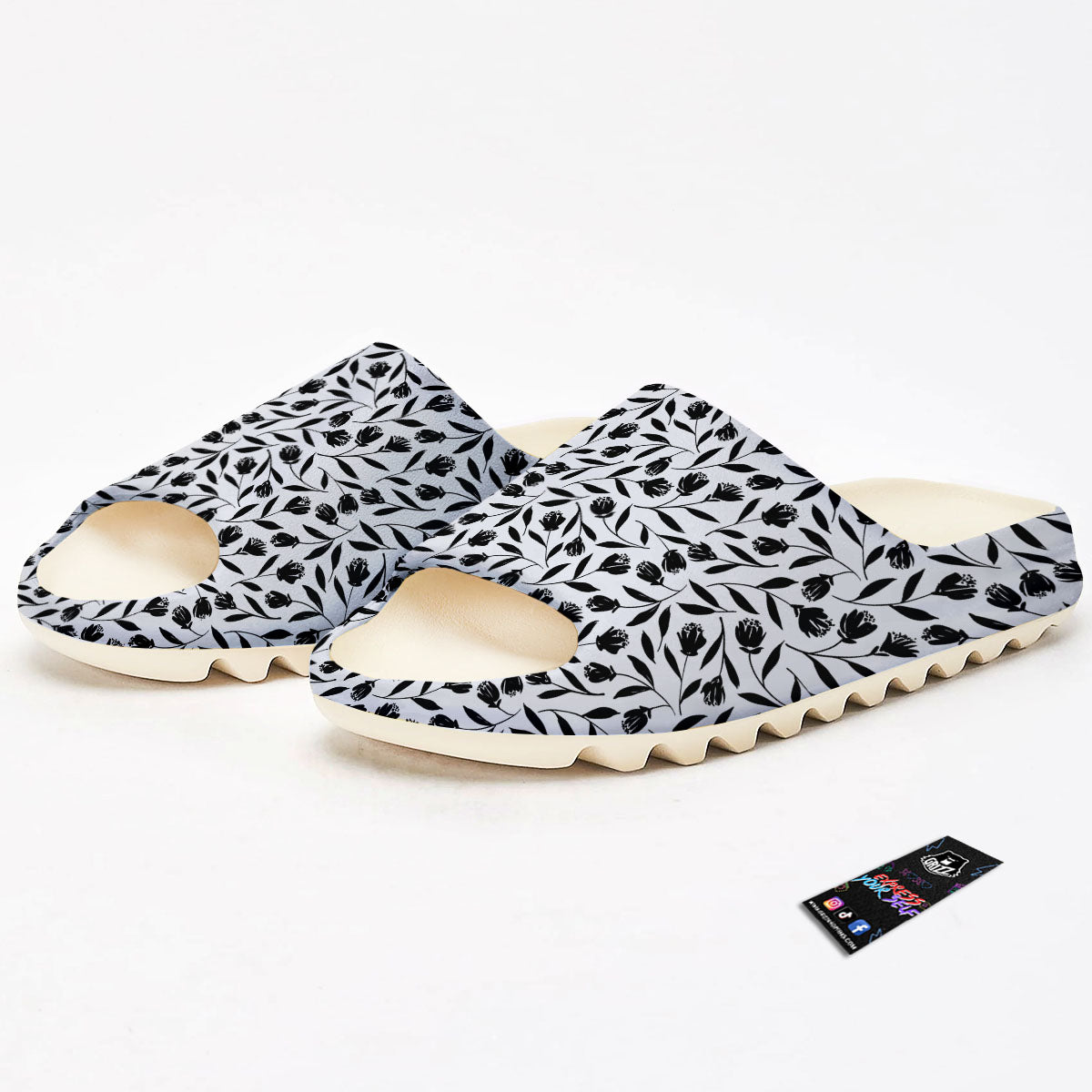Tulip White And Black Print Pattern Sandals-grizzshop