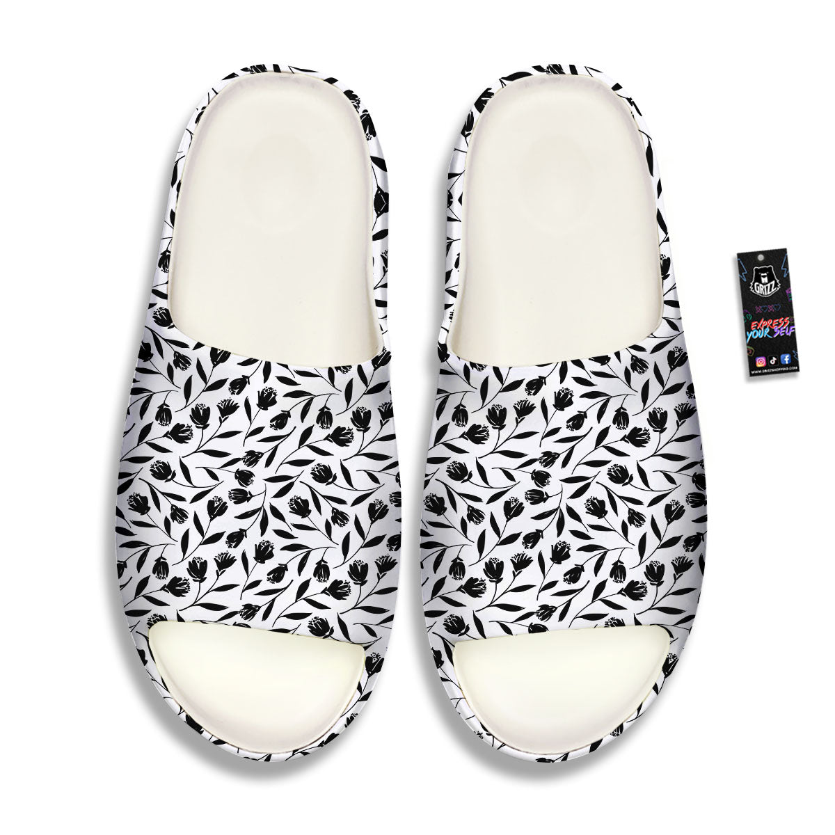 Tulip White And Black Print Pattern Sandals-grizzshop