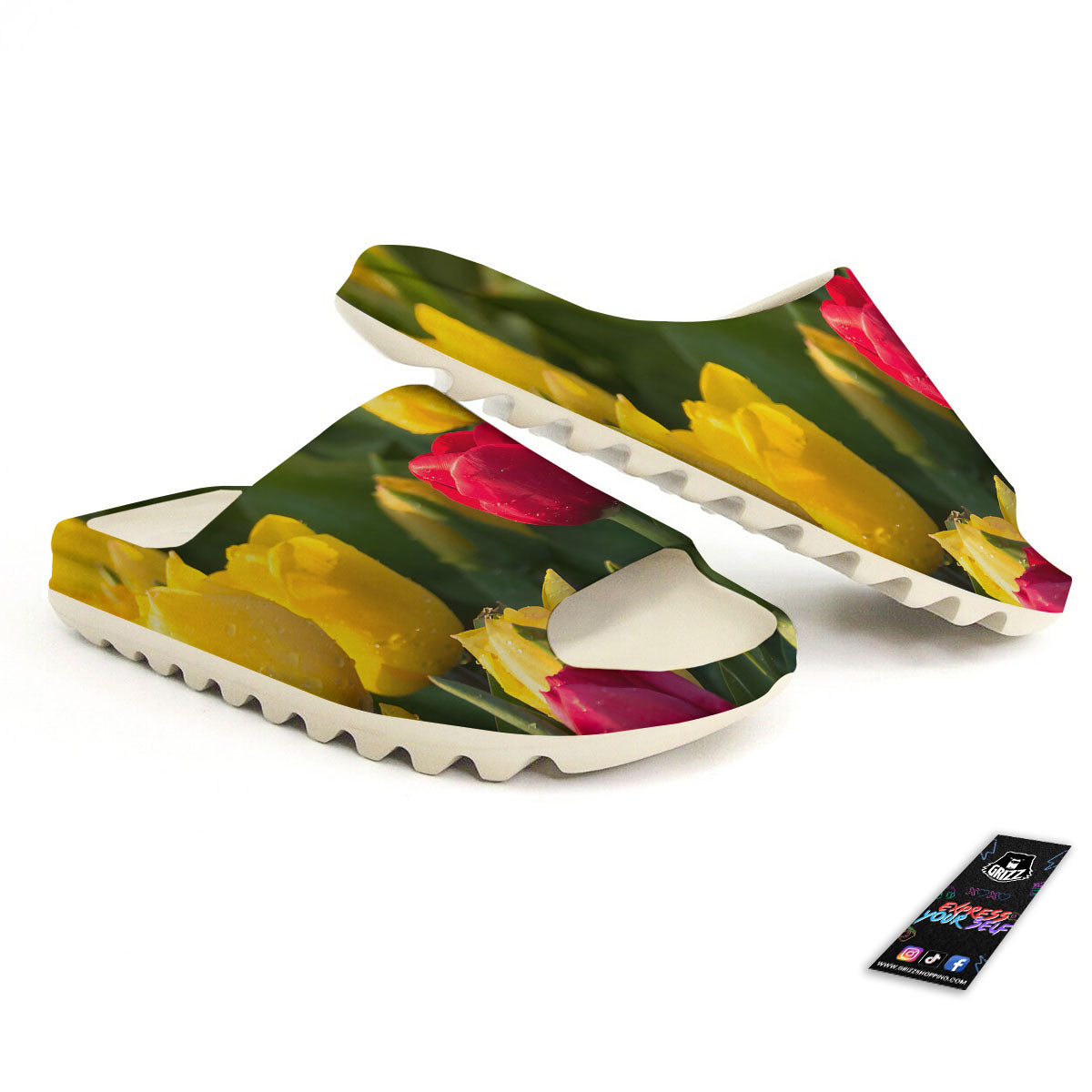 Tulip Yellow And Red Print Sandals-grizzshop