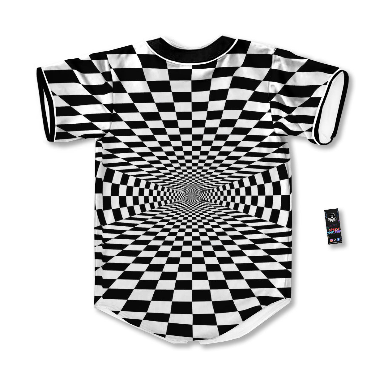 Tunnel Illusion White And Black Print Baseball Jersey-grizzshop
