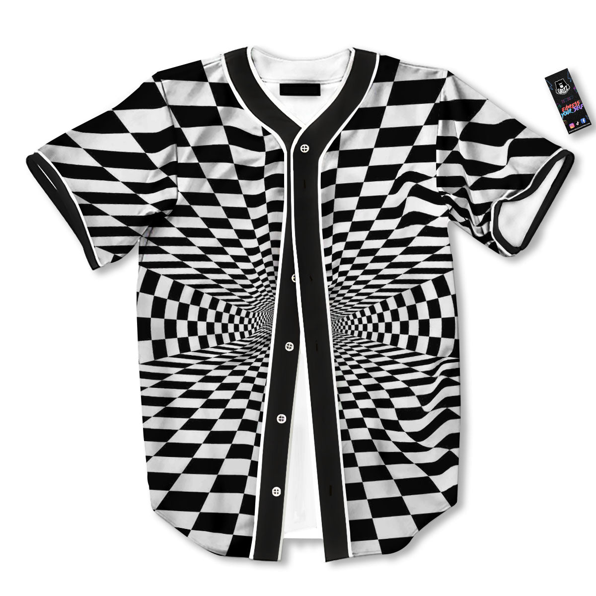 Tunnel Illusion White And Black Print Baseball Jersey-grizzshop