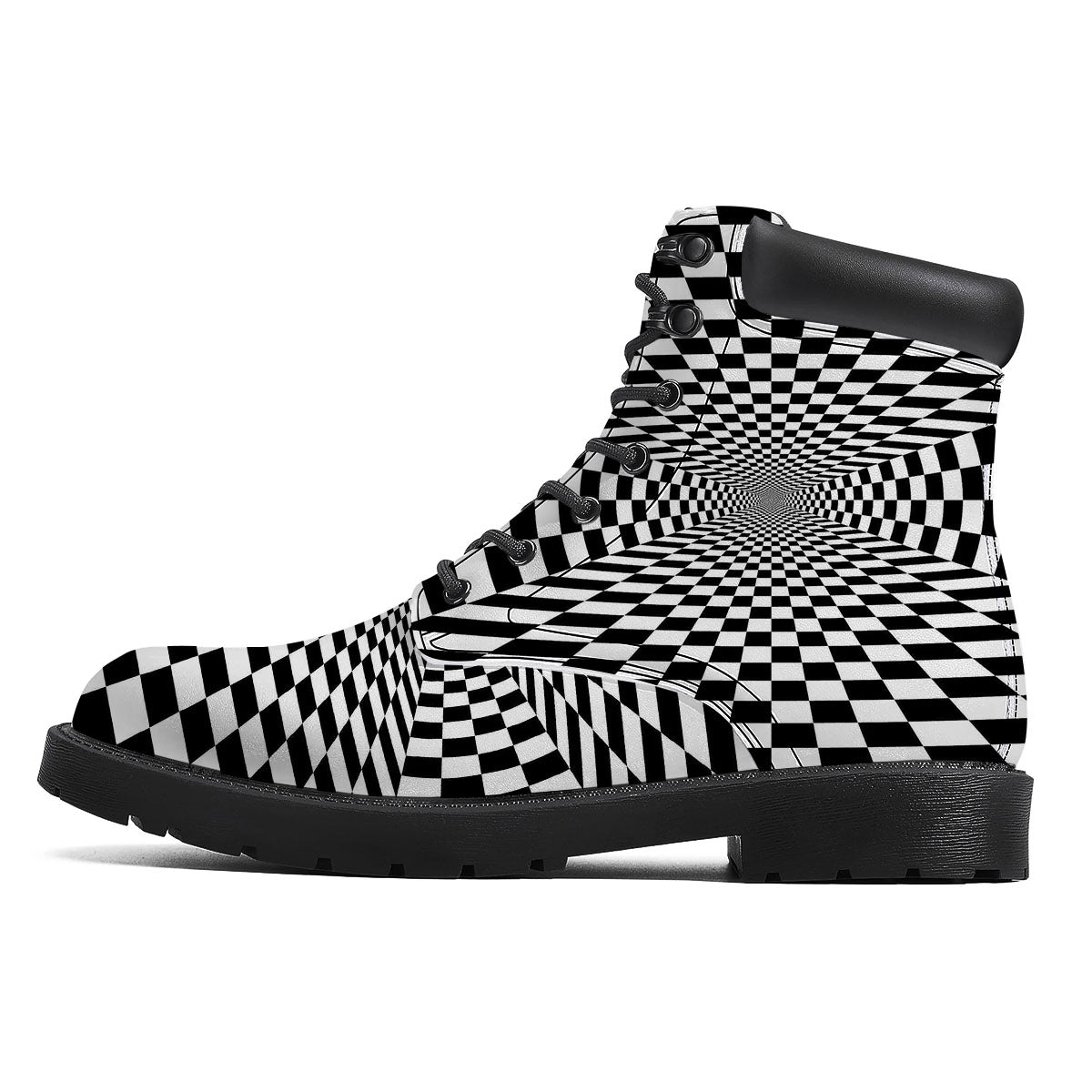 Tunnel Illusion White And Black Print Boots-grizzshop