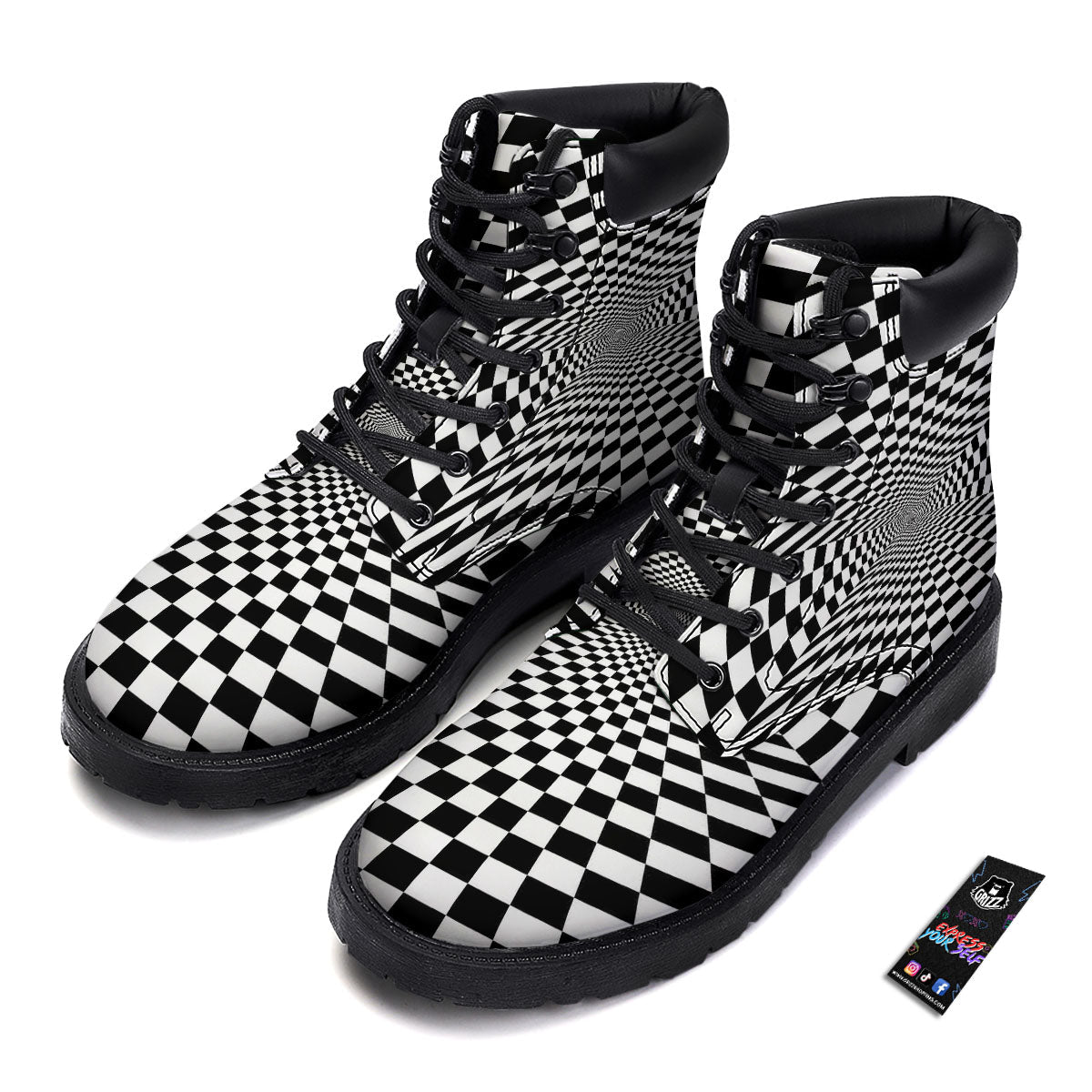 Tunnel Illusion White And Black Print Boots-grizzshop