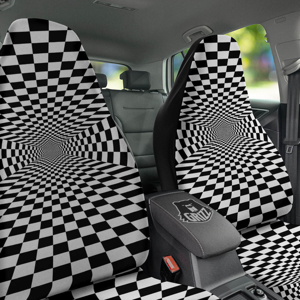 Tunnel Illusion White And Black Print Car Seat Covers-grizzshop