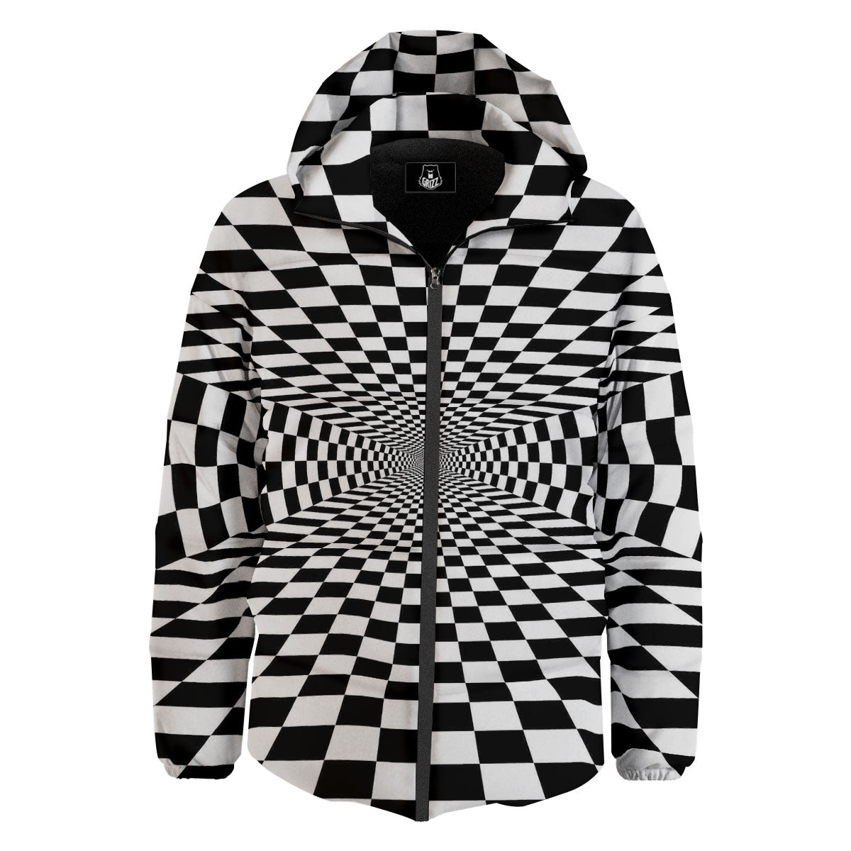 Tunnel Illusion White And Black Print Down Jacket-grizzshop