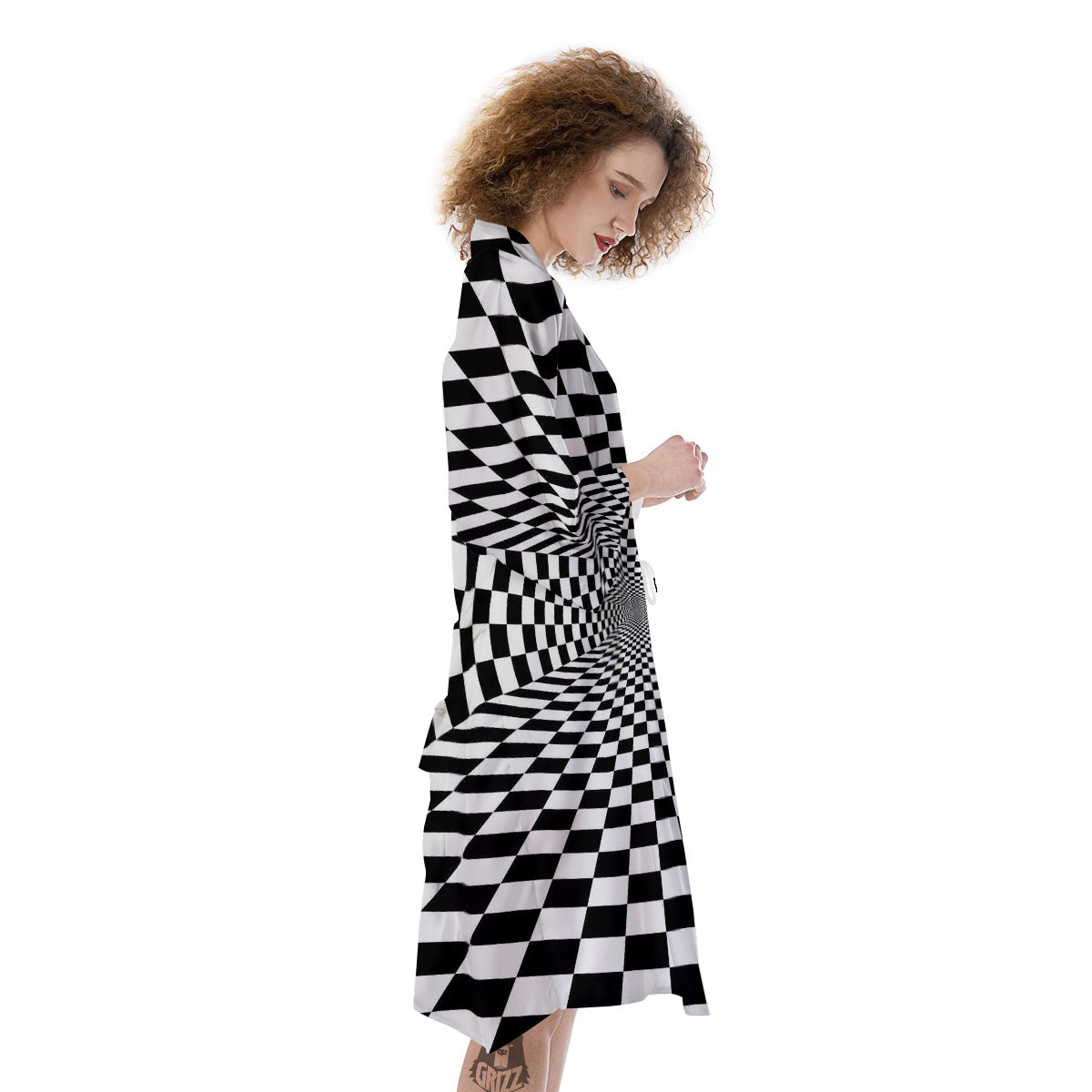 Tunnel Illusion White And Black Print Kimono-grizzshop