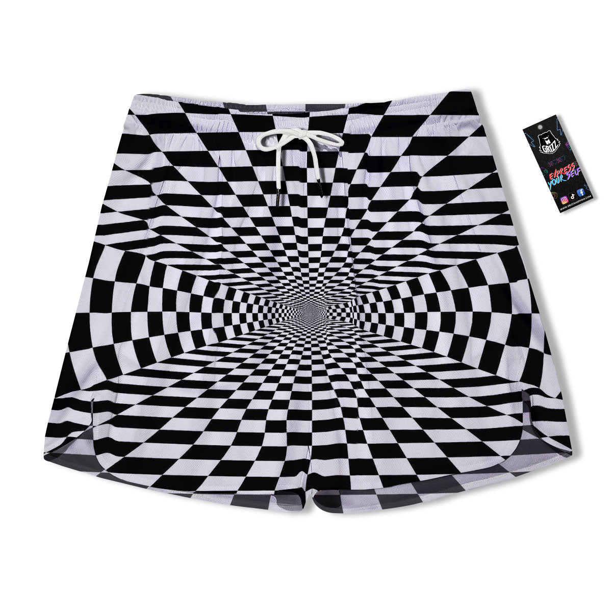 Tunnel Illusion White And Black Print Men's Running Shorts-grizzshop