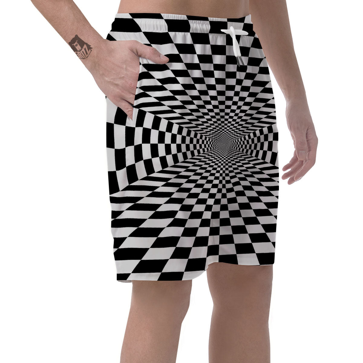Tunnel Illusion White And Black Print Men's Shorts-grizzshop