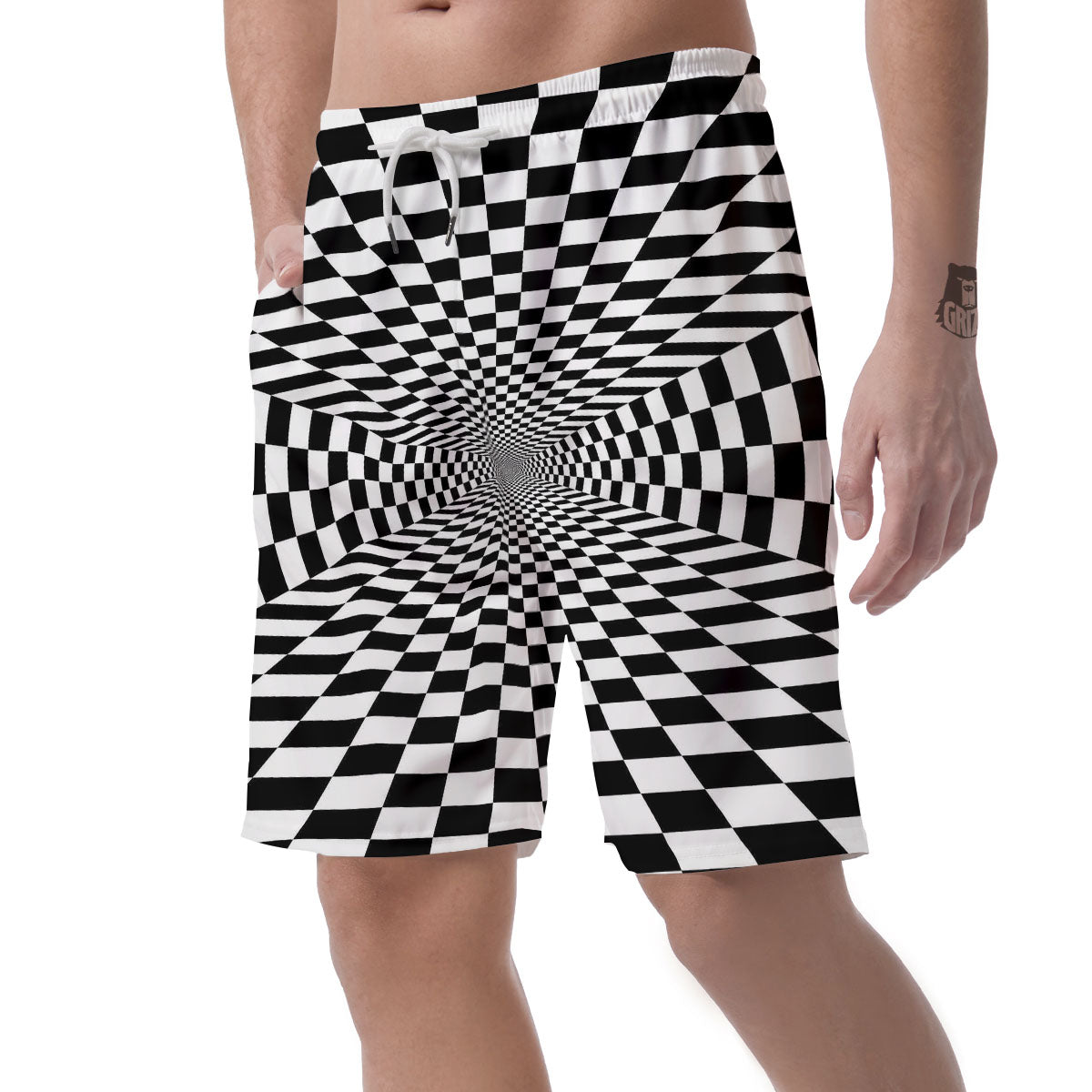 Tunnel Illusion White And Black Print Men's Shorts-grizzshop