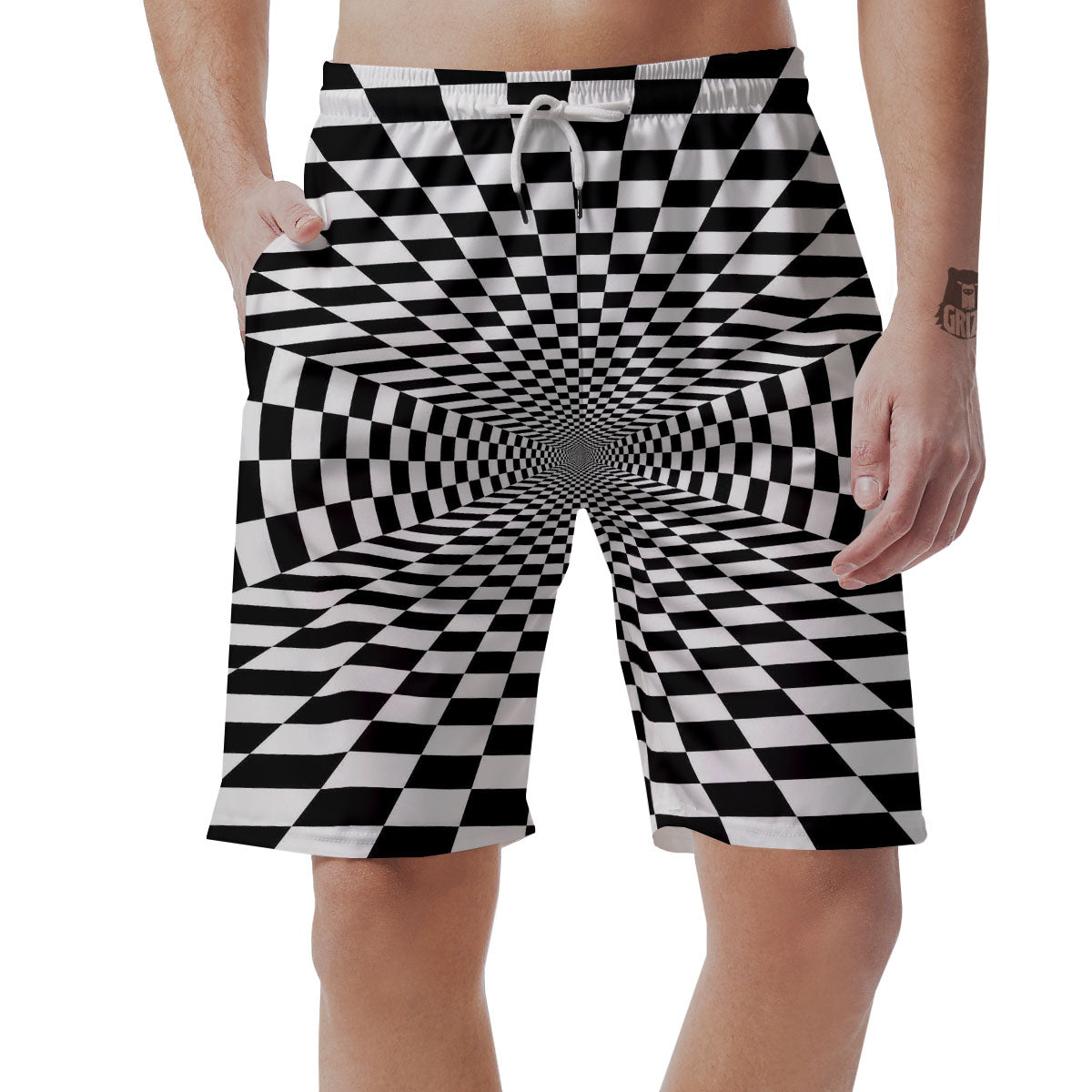Tunnel Illusion White And Black Print Men's Shorts-grizzshop