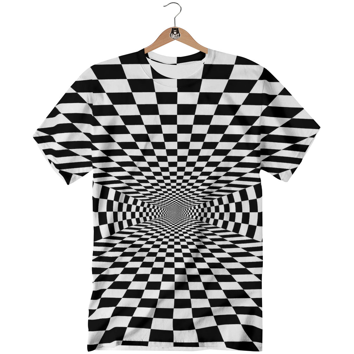 Tunnel Illusion White And Black Print T-Shirt-grizzshop