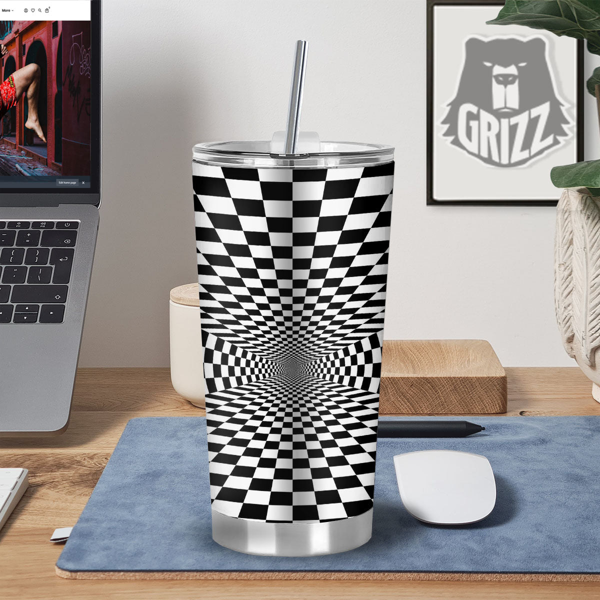 Tunnel Illusion White And Black Print Tumbler-grizzshop