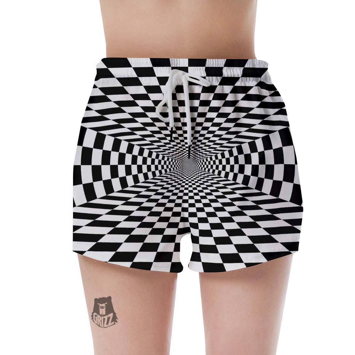 Tunnel Illusion White And Black Print Women's Shorts-grizzshop