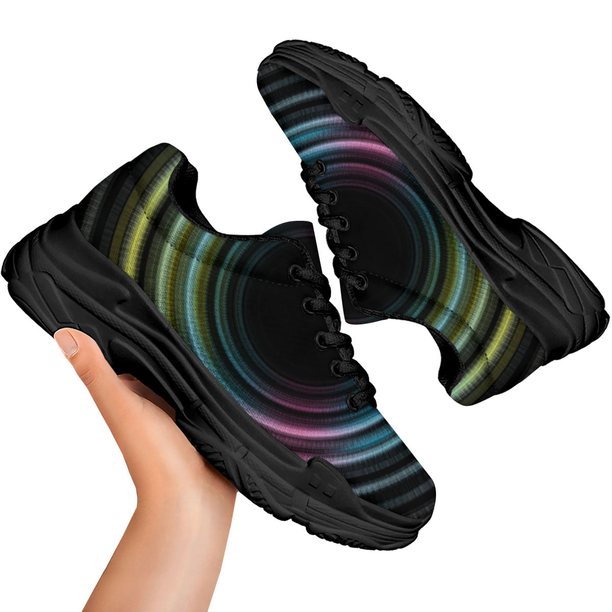 Tunnel Lights Teal And Pink Print Black Chunky Shoes-grizzshop