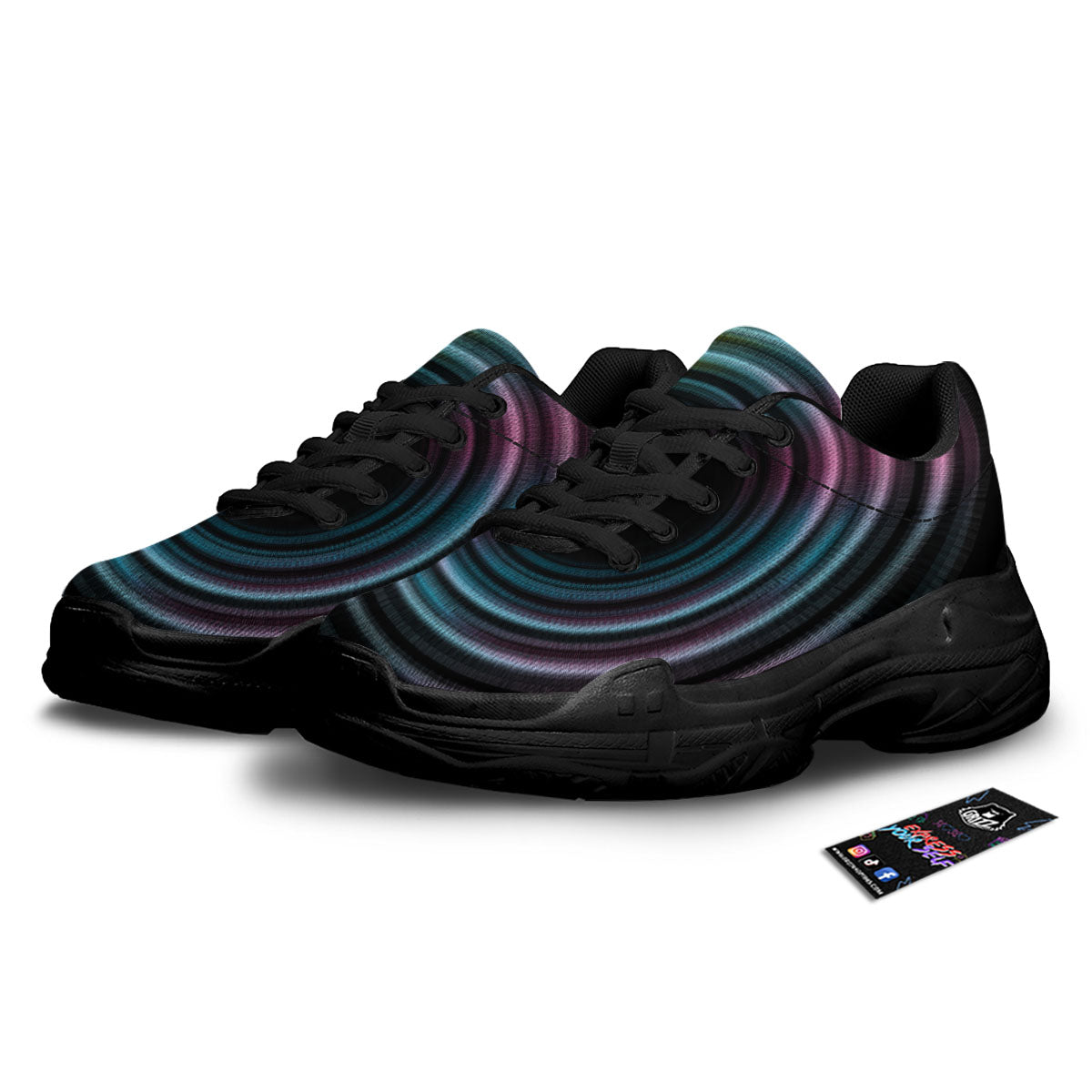 Tunnel Lights Teal And Pink Print Black Chunky Shoes-grizzshop