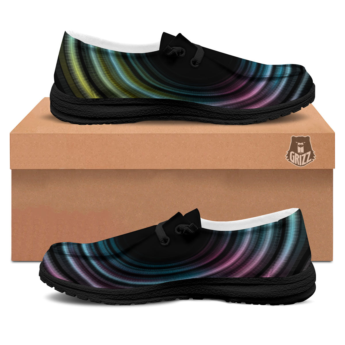 Tunnel Lights Teal And Pink Print Black Loafers-grizzshop