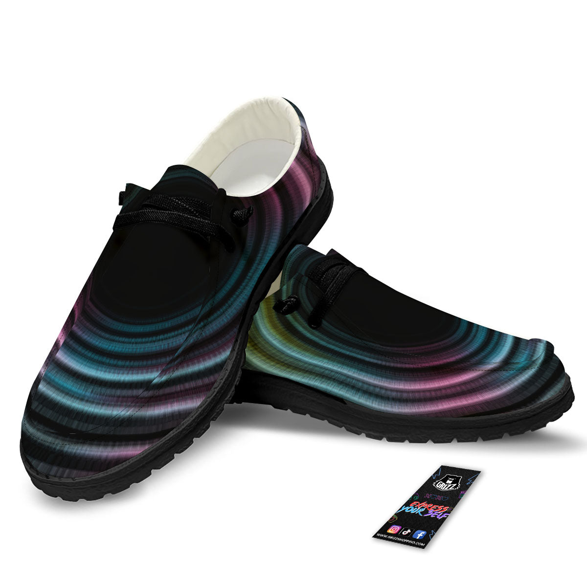 Tunnel Lights Teal And Pink Print Black Loafers-grizzshop