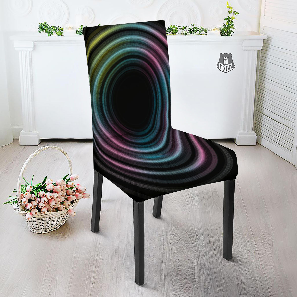 Tunnel Lights Teal And Pink Print Dining Chair Slipcover-grizzshop