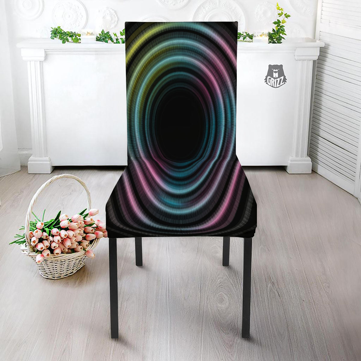 Tunnel Lights Teal And Pink Print Dining Chair Slipcover-grizzshop