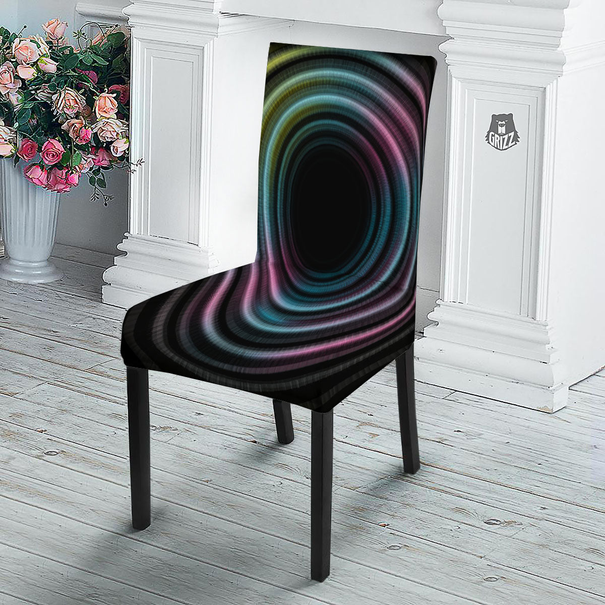 Tunnel Lights Teal And Pink Print Dining Chair Slipcover-grizzshop