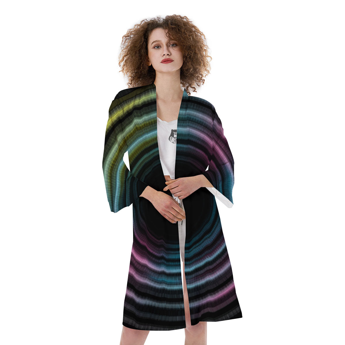 Tunnel Lights Teal And Pink Print Kimono-grizzshop
