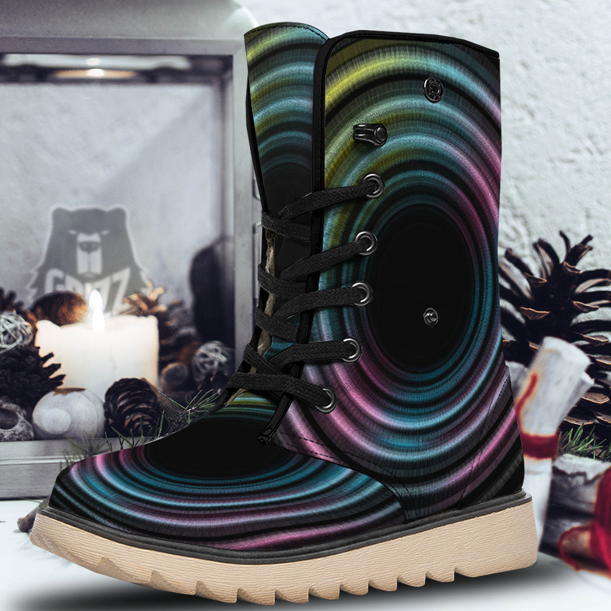 Tunnel Lights Teal And Pink Print Snow Boots-grizzshop