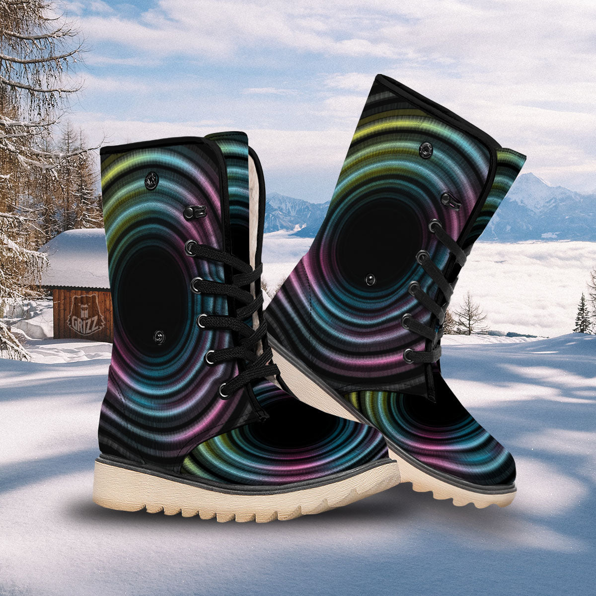 Tunnel Lights Teal And Pink Print Snow Boots-grizzshop