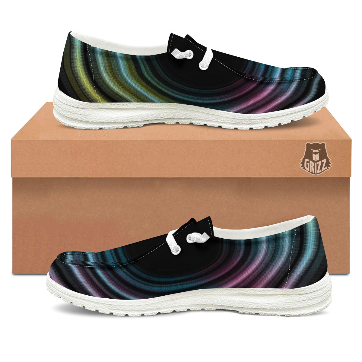 Tunnel Lights Teal And Pink Print White Loafers-grizzshop