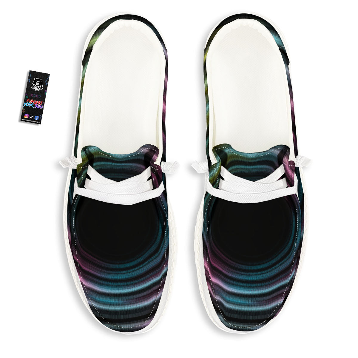 Tunnel Lights Teal And Pink Print White Loafers-grizzshop