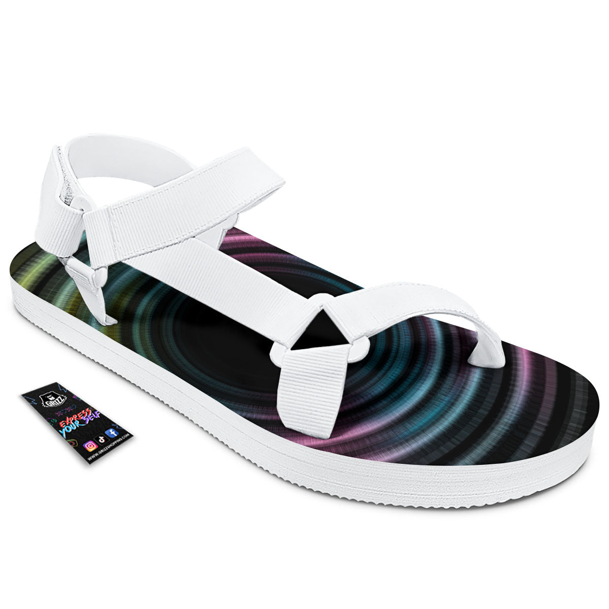 Tunnel Lights Teal And Pink Print White Open Toe Sandals-grizzshop