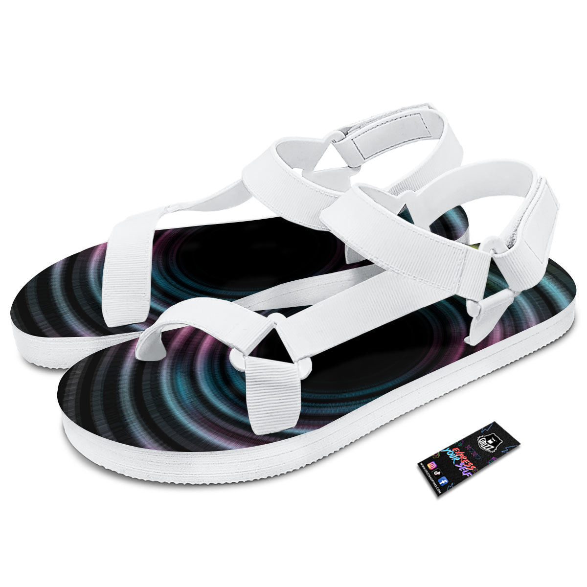 Tunnel Lights Teal And Pink Print White Open Toe Sandals-grizzshop