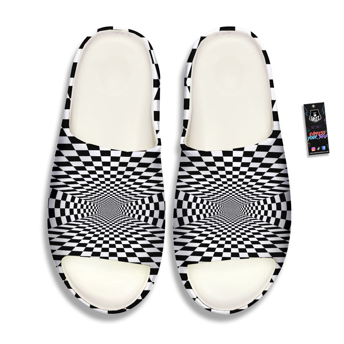 Tunnel Illusion White And Black Print Sandals-grizzshop