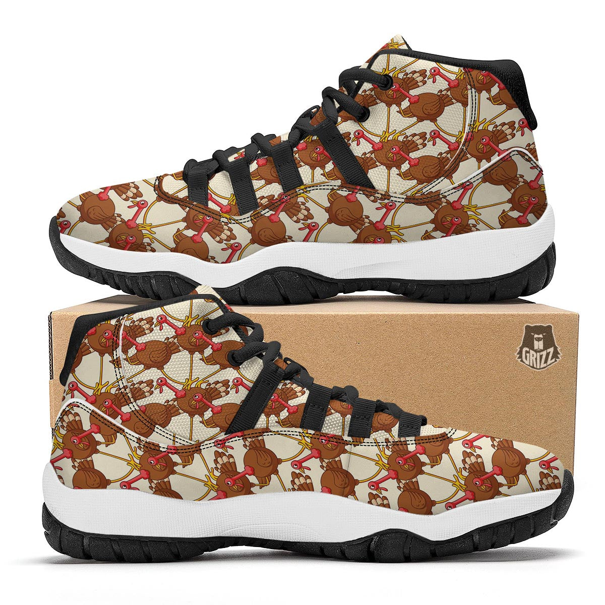 Turkey Thankgiving Pattern Print Black Bball Shoes-grizzshop