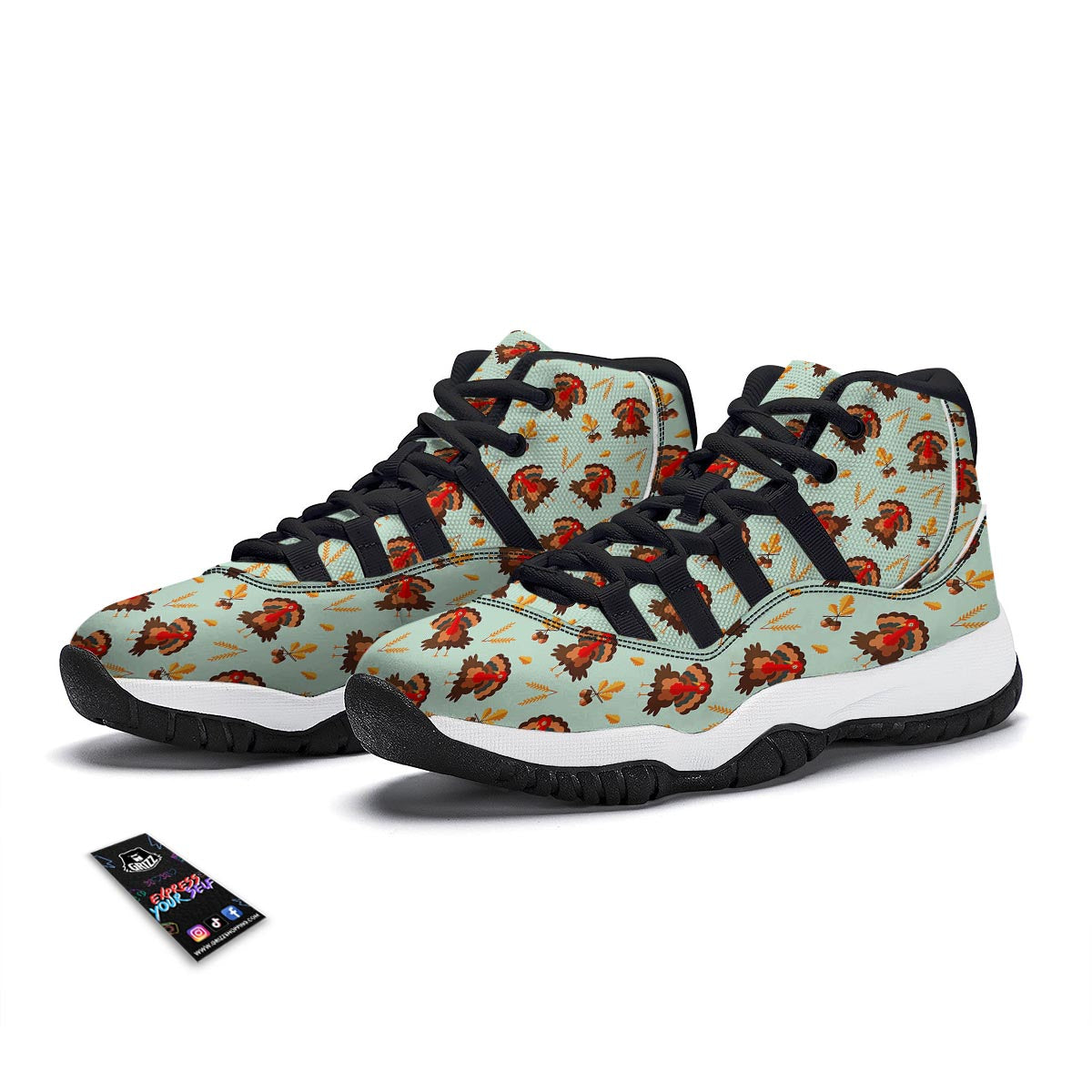Turkey Thankgiving Print Pattern Black Bball Shoes-grizzshop