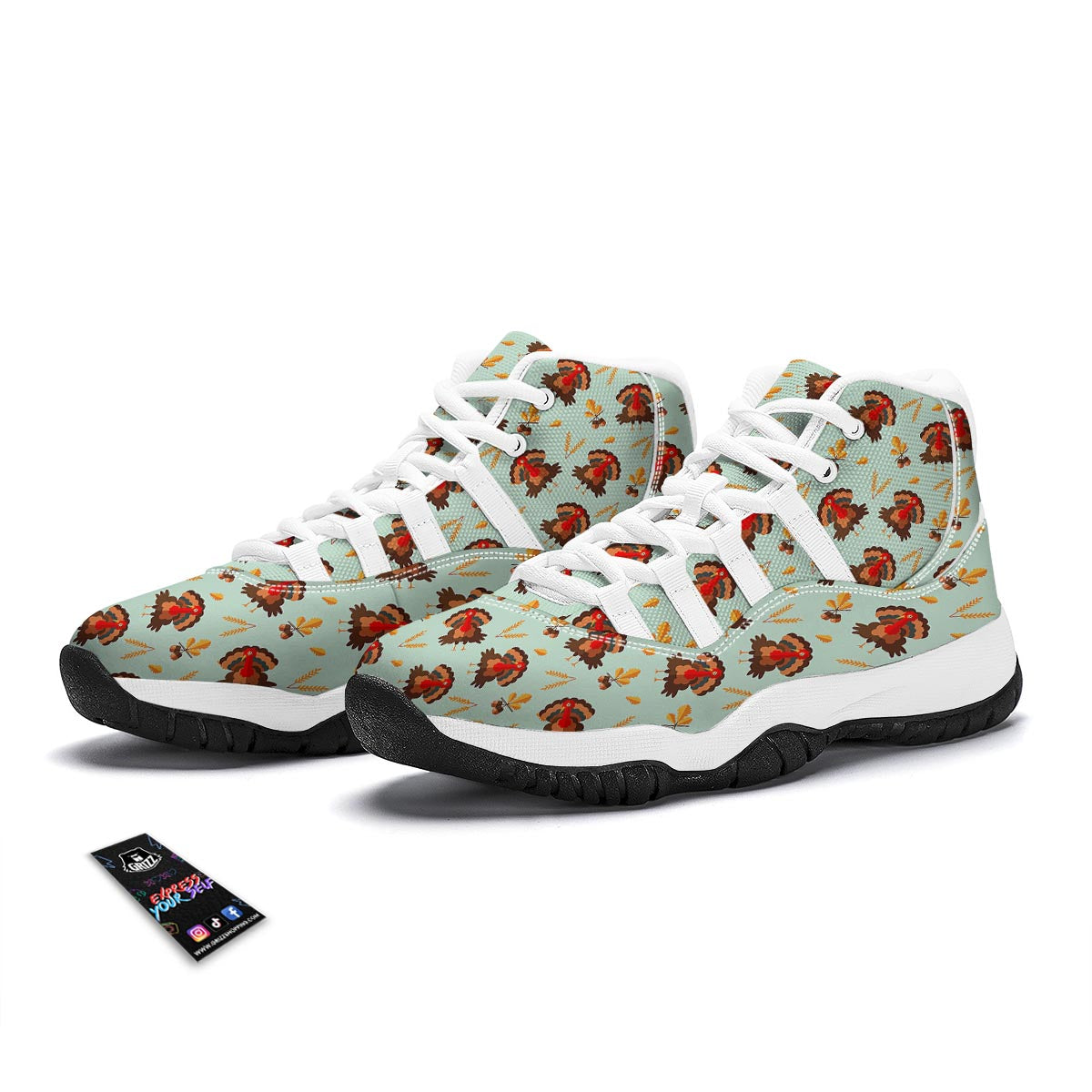 Turkey Thankgiving Print Pattern White Bball Shoes-grizzshop