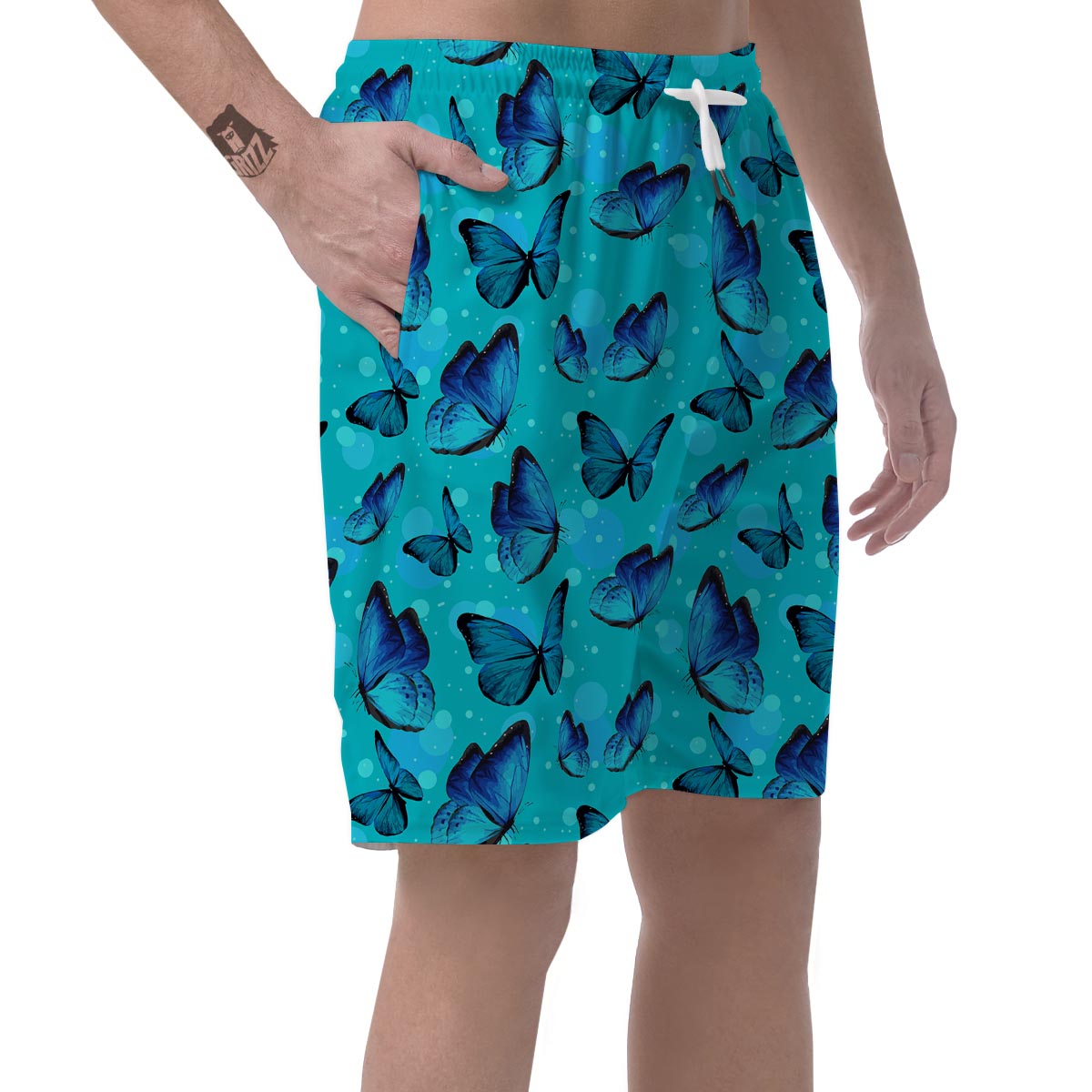 Turquoise Bubble Butterfly Print Men's Shorts-grizzshop