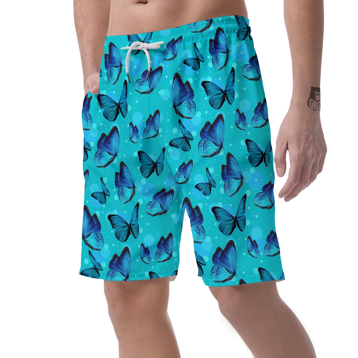 Turquoise Bubble Butterfly Print Men's Shorts-grizzshop