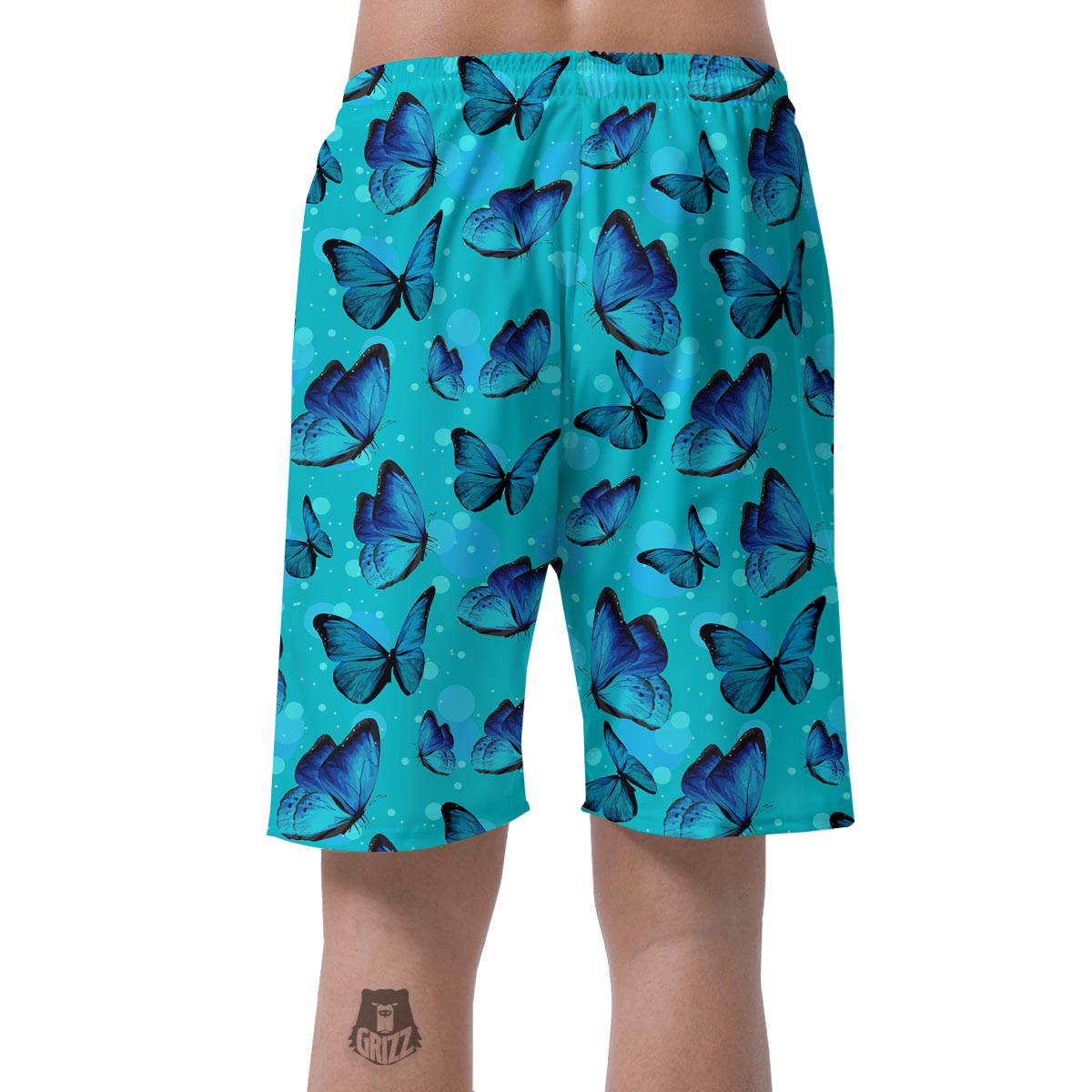 Turquoise Bubble Butterfly Print Men's Shorts-grizzshop