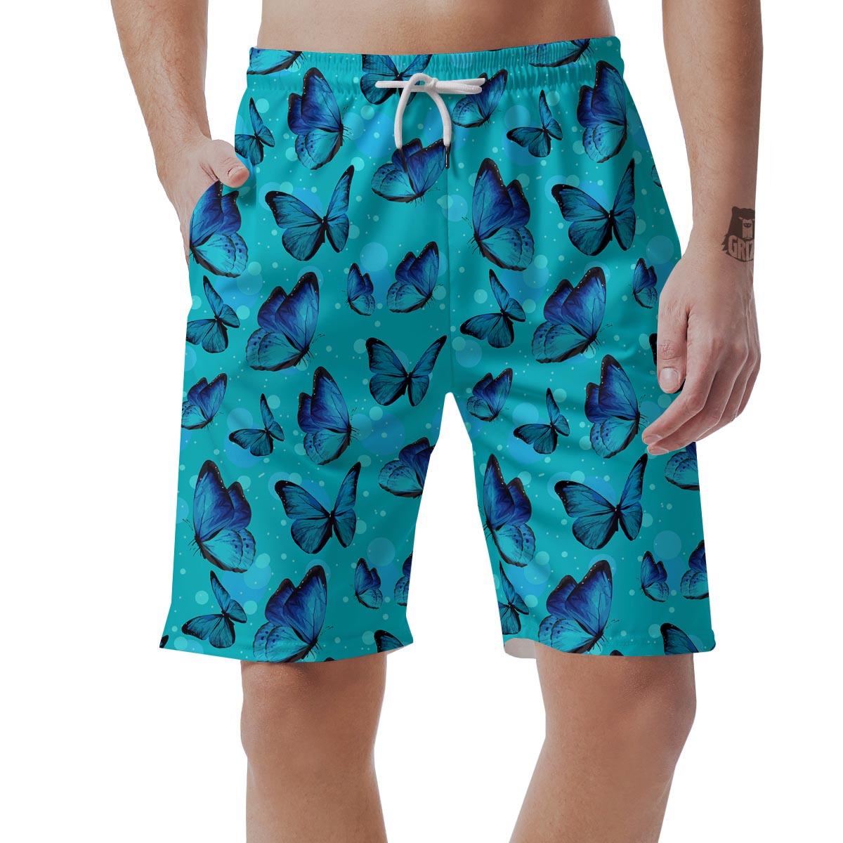 Turquoise Bubble Butterfly Print Men's Shorts-grizzshop