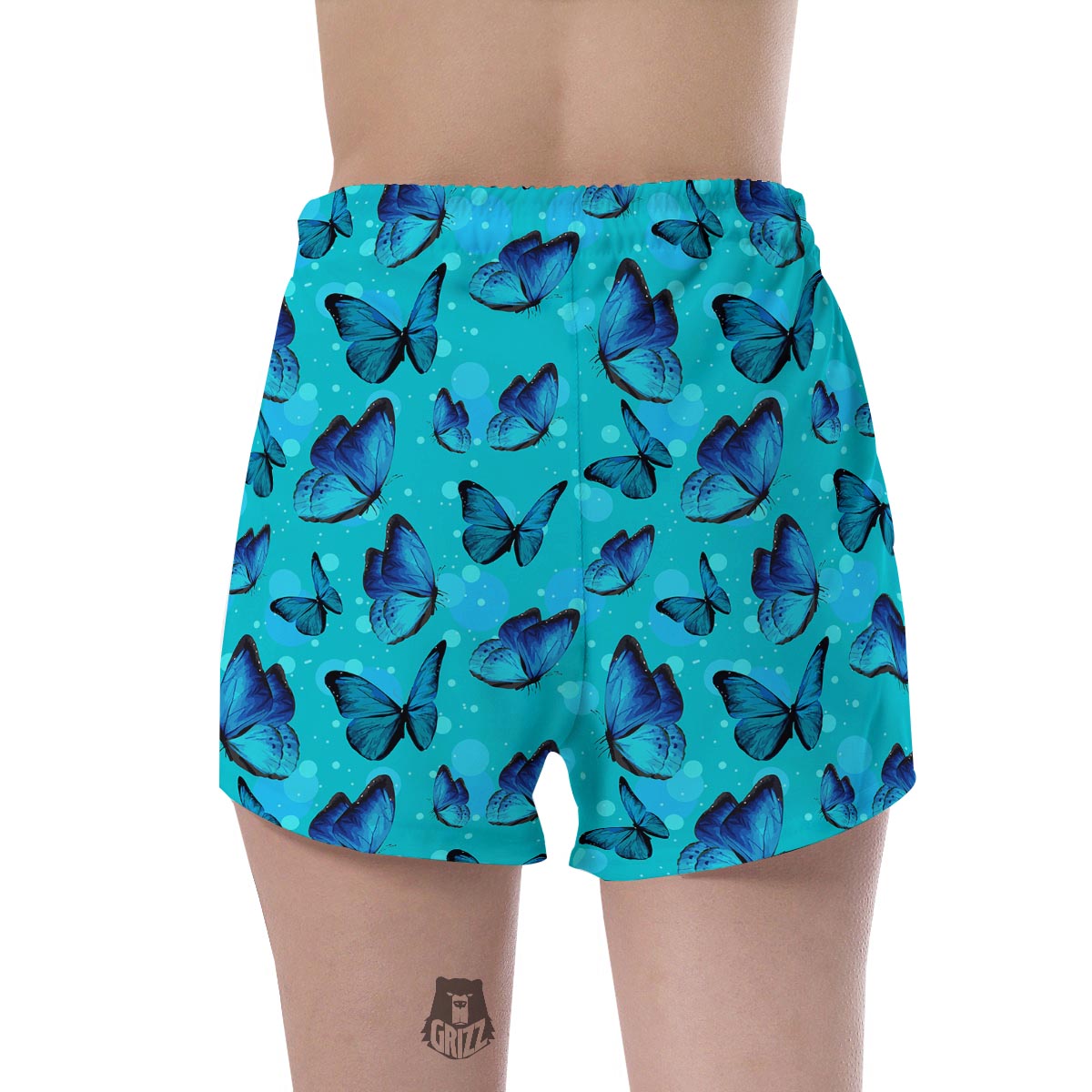 Turquoise Bubble Butterfly Print Women's Shorts-grizzshop
