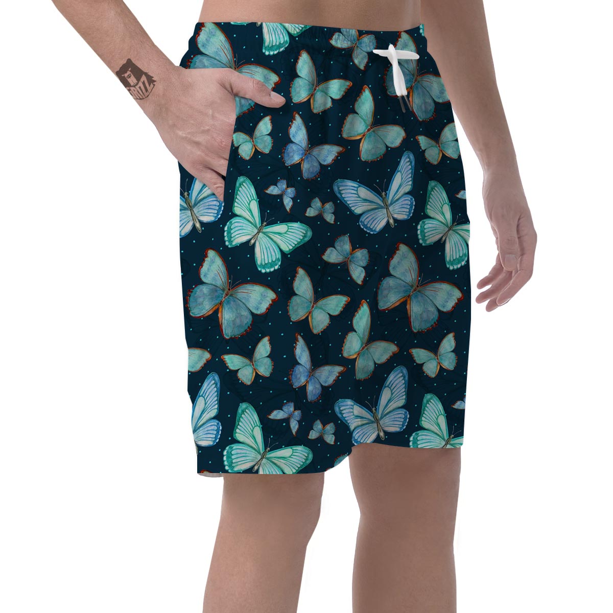 Turquoise Butterfly Print Men's Shorts-grizzshop