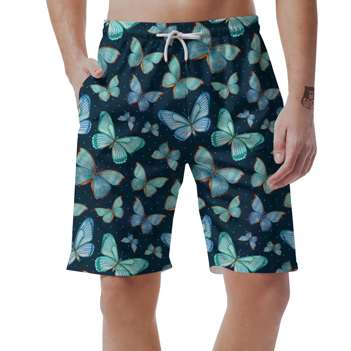 Turquoise Butterfly Print Men's Shorts-grizzshop