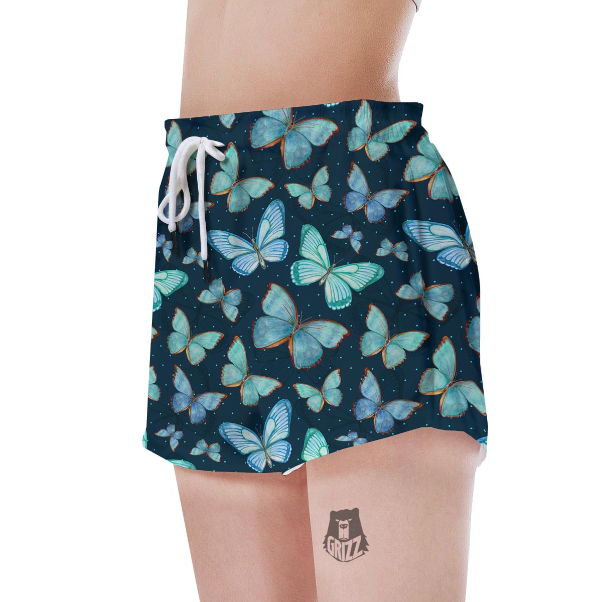 Turquoise Butterfly Print Women's Shorts-grizzshop