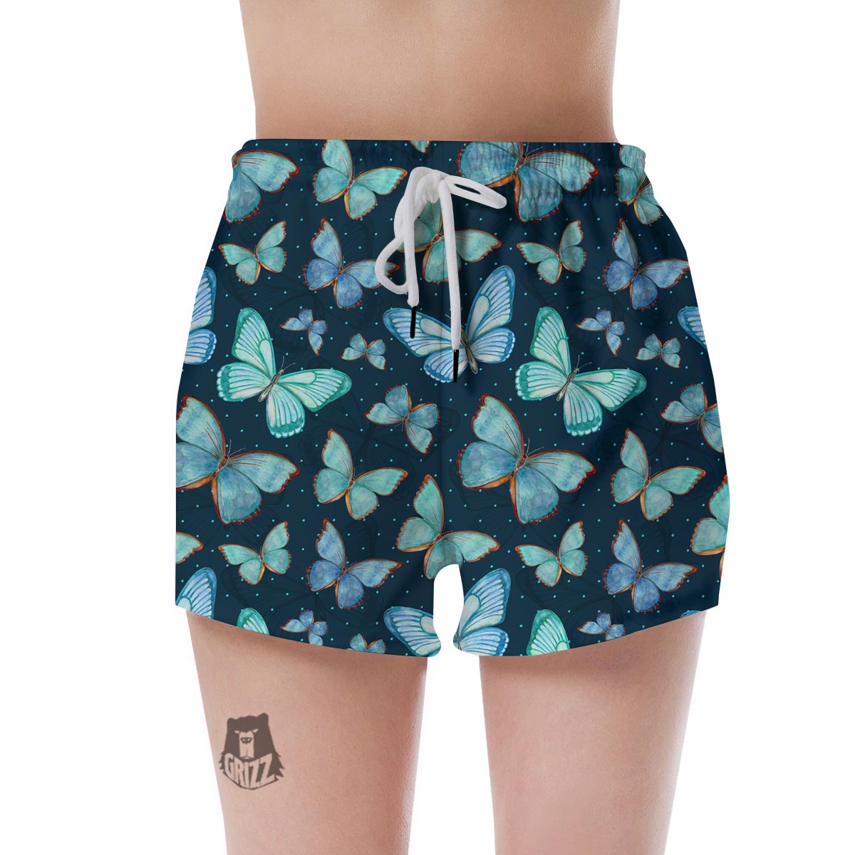 Turquoise Butterfly Print Women's Shorts-grizzshop