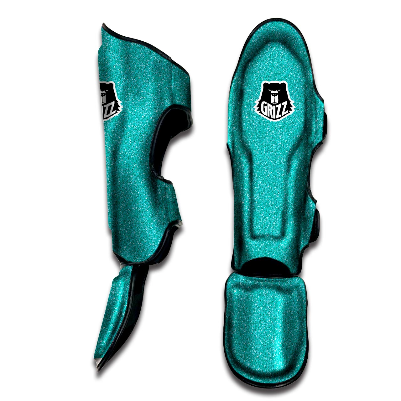 Turquoise Glitter Artwork Print Muay Thai Shin Guards-grizzshop