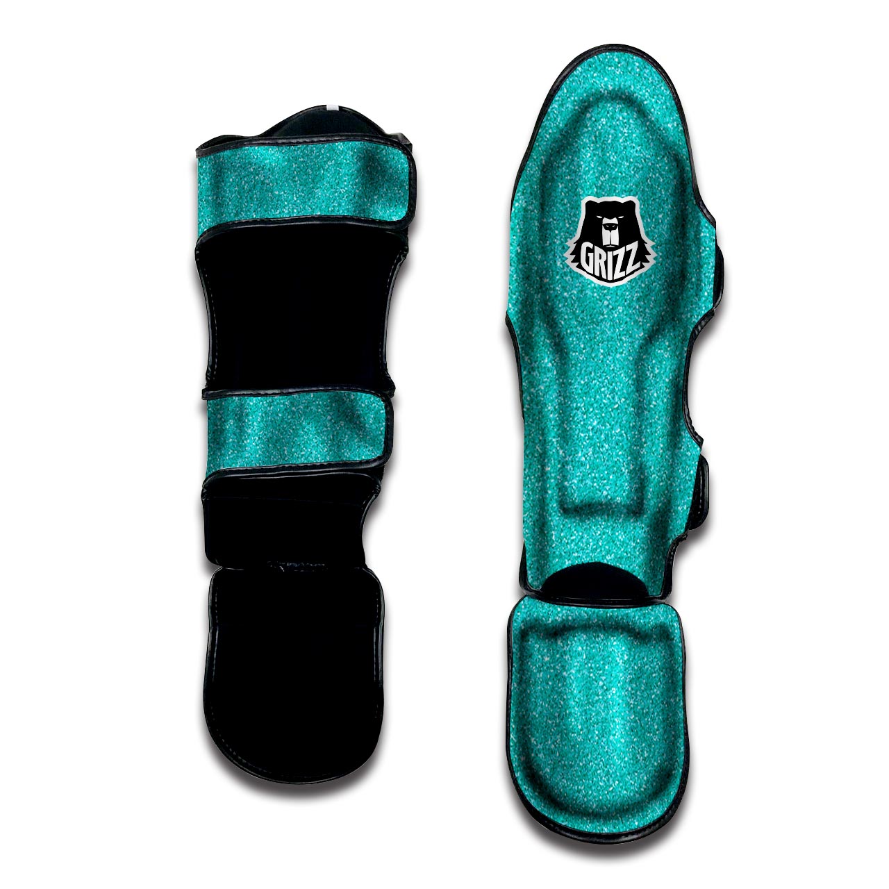 Turquoise Glitter Artwork Print Muay Thai Shin Guards-grizzshop