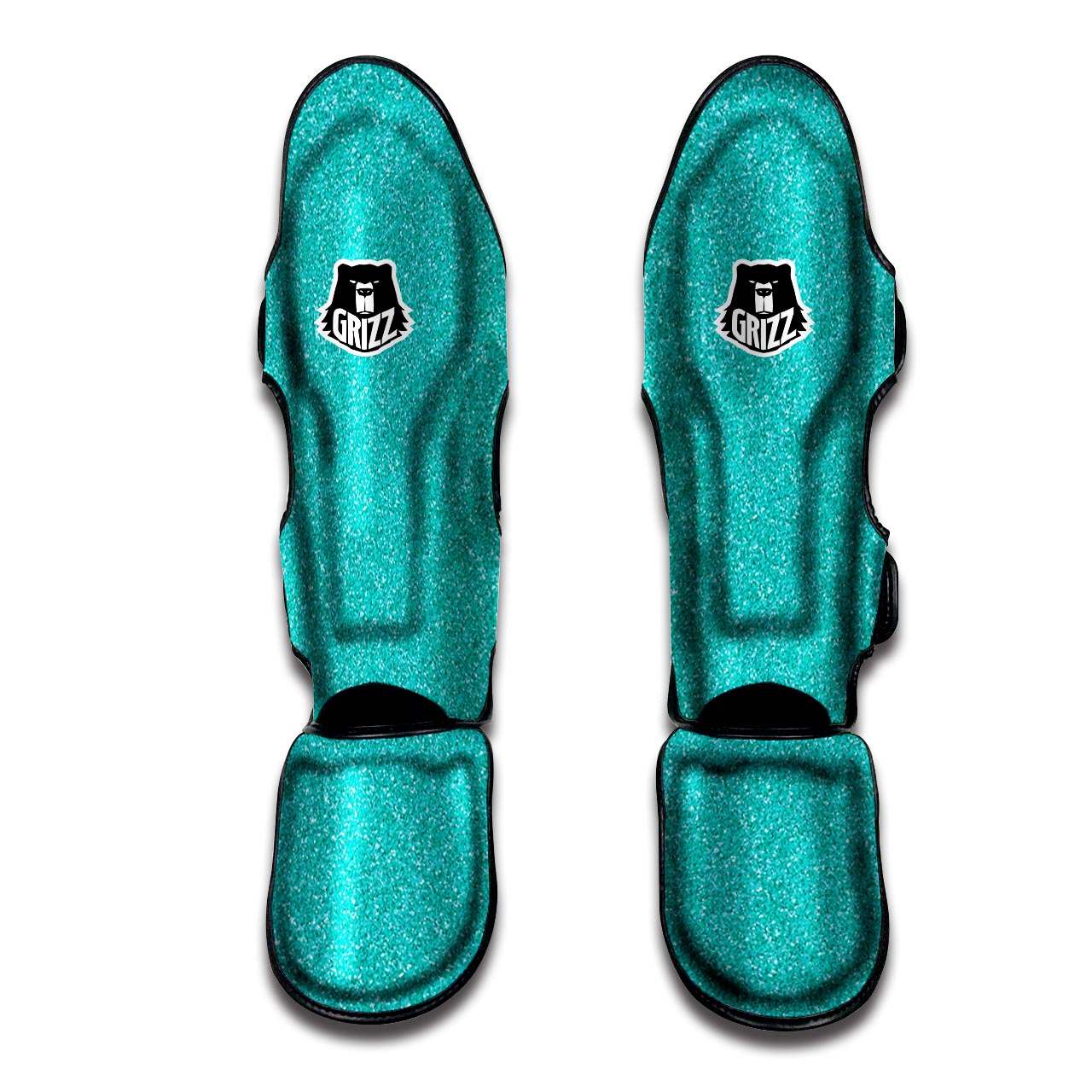 Turquoise Glitter Artwork Print Muay Thai Shin Guards-grizzshop