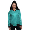 Turquoise Glitter Artwork Print Women's Bomber Jacket-grizzshop