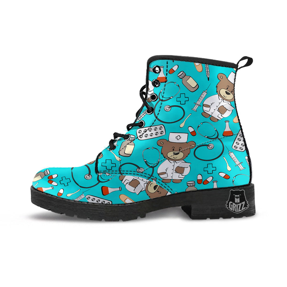 Turquoise Teddy Bear Nurse Leather Boots-grizzshop
