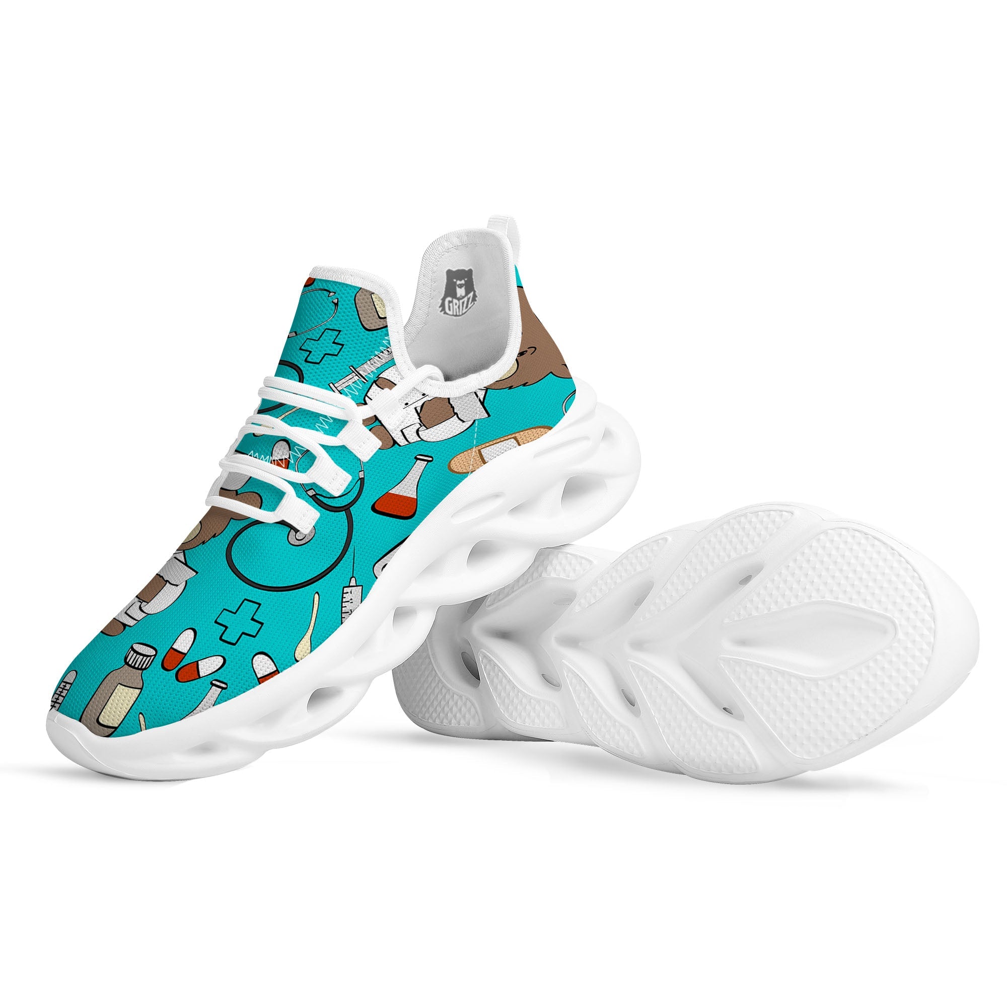 Turquoise Teddy Bear Nurse White Running Shoes-grizzshop